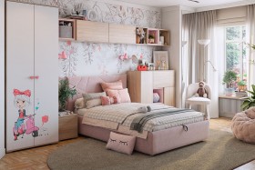 Комплект детской мебели Алина К2 Дуб мария/белый/нежно-розовый велюр в Череповце - cherepovec.katalogmebeli.com | фото