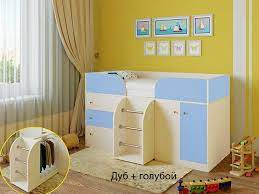 Кровать-чердак Малыш-4 Дуб молочный/Голубой в Череповце - cherepovec.katalogmebeli.com | фото