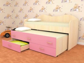Кровать детская Нимфа двухместная 2.0 Дуб молочный/Розовый в Череповце - cherepovec.katalogmebeli.com | фото