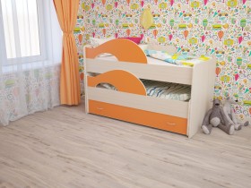 Кровать детская Радуга 1600 Млечный дуб/Оранжевый в Череповце - cherepovec.katalogmebeli.com | фото