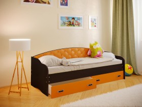 Кровать Софа-7 с мягкой спинкой (800х2000) Венге/Оранжевый в Череповце - cherepovec.katalogmebeli.com | фото