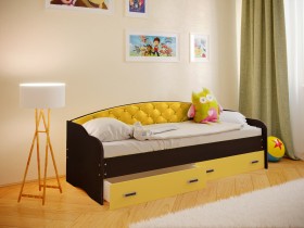 Кровать Софа-8 с мягкой спинкой (900х1900) Венге/Желтый в Череповце - cherepovec.katalogmebeli.com | фото
