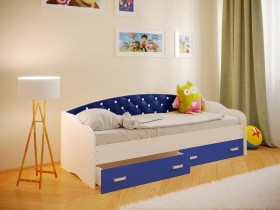 Кровать Софа-8 с мягкой спинкой со стразами (900х1900) Белый/Синий в Череповце - cherepovec.katalogmebeli.com | фото