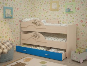 Кровать выкатная Радуга-Сафари детская 1600 Млечный дуб/Голубой в Череповце - cherepovec.katalogmebeli.com | фото