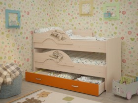 Кровать выкатная Радуга-Сафари детская 1600 Млечный дуб/Оранжевый в Череповце - cherepovec.katalogmebeli.com | фото