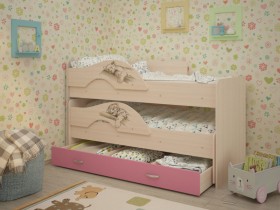Кровать выкатная Радуга-Сафари детская 1600 Млечный дуб/Розовый в Череповце - cherepovec.katalogmebeli.com | фото