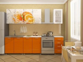 Кухонный гарнитур 1,8м Апельсин (Белый/Оранжевый металлик/Фотопечать апельсин) в Череповце - cherepovec.katalogmebeli.com | фото