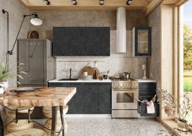 Кухонный гарнитур Нувель 1800мм белый/бетон черный в Череповце - cherepovec.katalogmebeli.com | фото