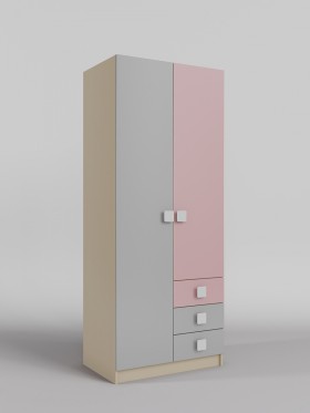 Шкаф 2-х створчатый с ящиками Грэйси (Розовый/Серый/корпус Клен) в Череповце - cherepovec.katalogmebeli.com | фото